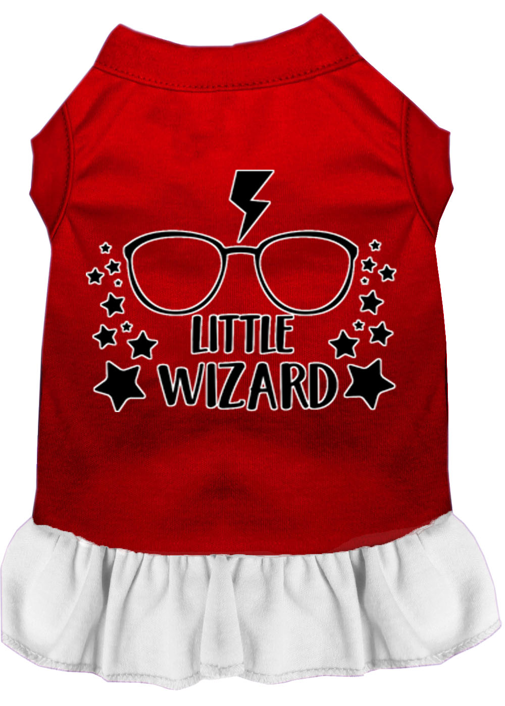 Little Wizard Screen Print Dog Dress Red with White Med